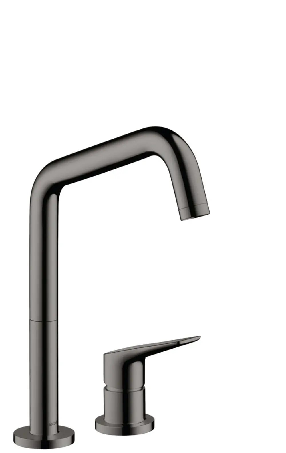 Schwenkauslauf Küchenmischer in Polished Black Chrome von AXOR, bestehend aus zwei Teilen: Auslauf und Bedienelement. Modernes Design für eine funktionale Küche.